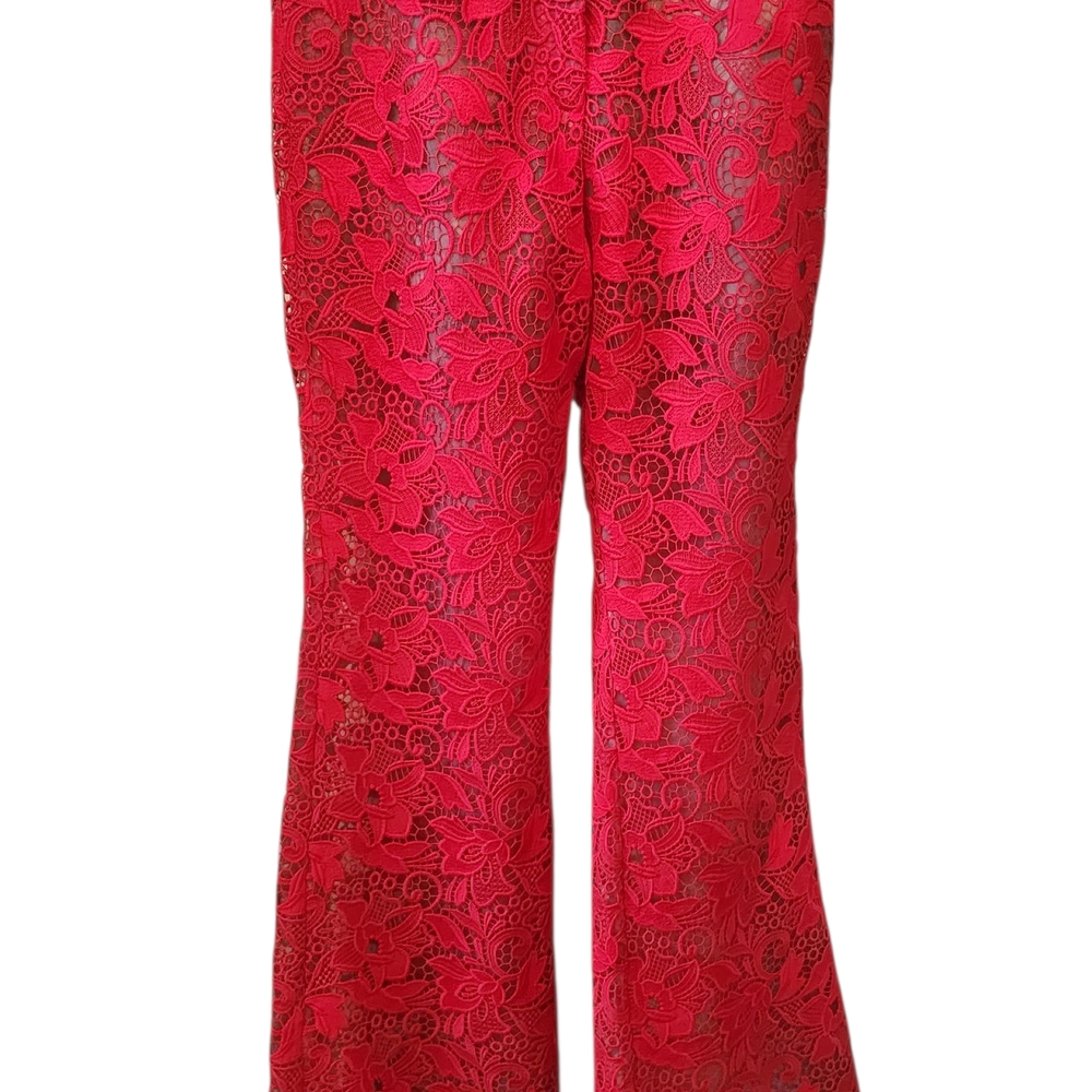 Mango Red Lace Wide Leg Pants - Picture 4 of 10